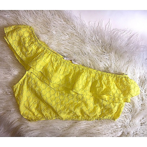 NWT📌 Zara Eyelet One Shoulder Ruffle Crop Top - Picture 2 of 8